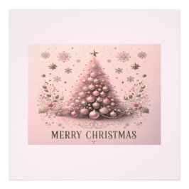 Roze Kerstboom Prettig Kerstfeest Foto Afdruk