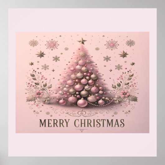 Roze Kerstboom Prettig Kerstfeest Poster (Voorkant)