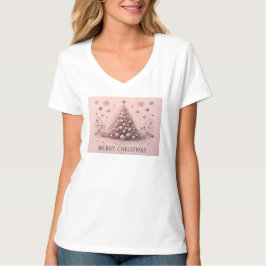 Roze Kerstboom Prettig Kerstfeest T-shirt
