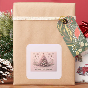 Roze Kerstboom Prettig Kerstfeest Vierkante Sticker