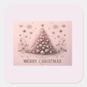 Roze Kerstboom Prettig Kerstfeest Vierkante Sticker (Voorkant)