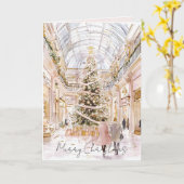 Roze Kerstboom Raam Kaart (Gele Bloem)