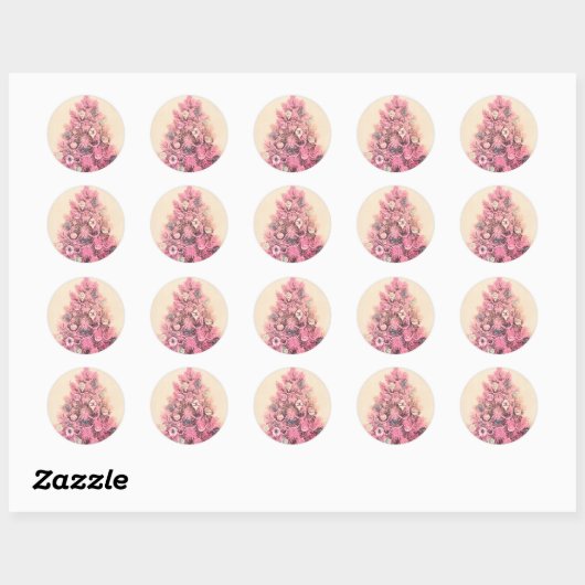  roze kerstboom ronde sticker (Vel)