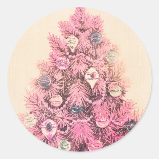  roze kerstboom ronde sticker (Voorkant)