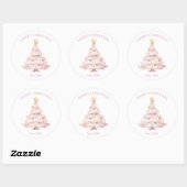 Roze kerstboom ronde sticker (Vel)
