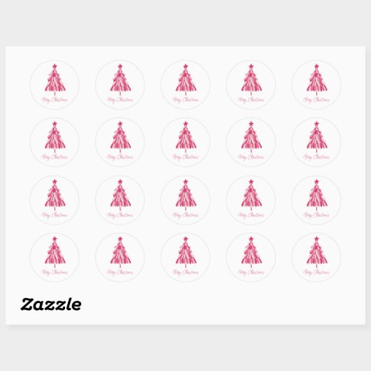 Roze kerstboom ronde sticker (Vel)