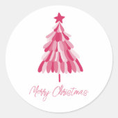 Roze kerstboom ronde sticker (Voorkant)