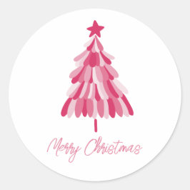 Roze kerstboom ronde sticker