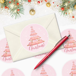 Roze Kerstboom Ronde Sticker