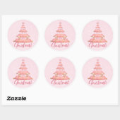 Roze Kerstboom Ronde Sticker (Vel)