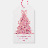 Roze Kerstboom Roze Strik Cadeaulabel (Voorkant)