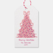 Roze Kerstboom Roze Strik Cadeaulabel (Achterkant)