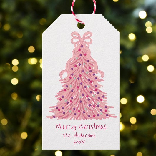 Roze Kerstboom Roze Strik Cadeaulabel