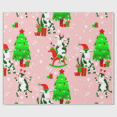 Roze Kerstboom Santa koe Cadeaupapier (Vlak)