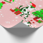 Roze Kerstboom Santa koe Cadeaupapier (Hoek)