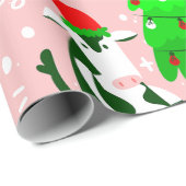 Roze Kerstboom Santa koe Cadeaupapier (Rol Hoek)