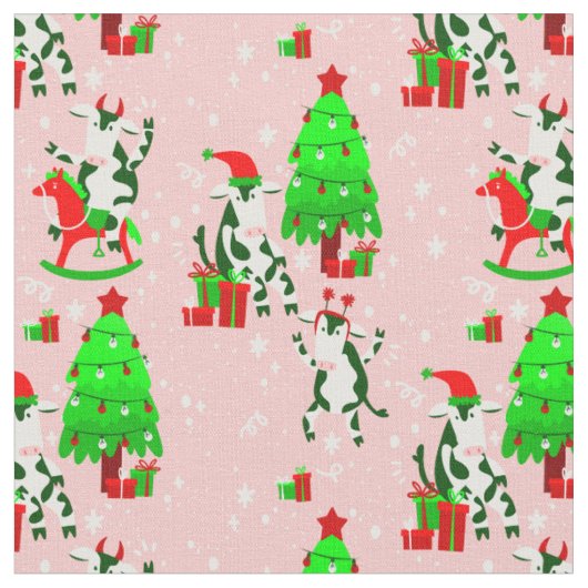 Roze Kerstboom Santa koe Stof (Close Up)