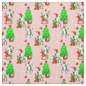 Roze Kerstboom Santa koe Stof (Swatch)