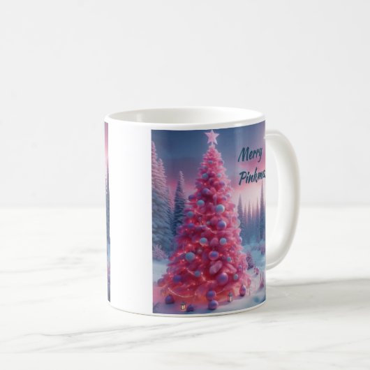 Roze Kerstboom Scene Koffiekopje Koffiemok (Voorkant rechts)