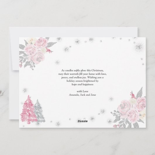 Roze Kerstboom Schattigee Teddy Arch Foto Feestdagenkaart (Achterkant)