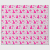 Roze Kerstboom Sneeuwvlokken Cadeaupapier (Vlak)