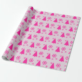 Roze Kerstboom Sneeuwvlokken Cadeaupapier (Uitgerold)