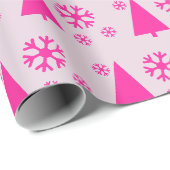 Roze Kerstboom Sneeuwvlokken Cadeaupapier (Rol Hoek)
