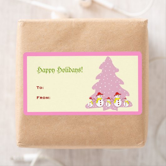 Roze kerstboom Snowmen Label (Insitu)