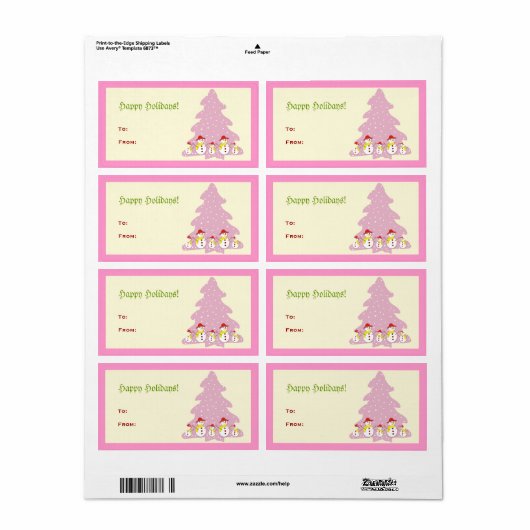 Roze kerstboom Snowmen Label (Full Sheet)