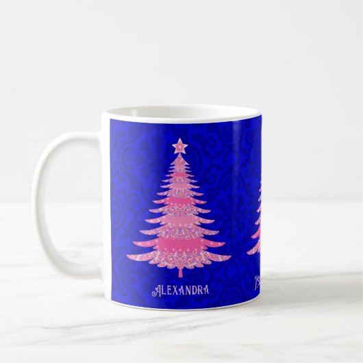 Roze kerstboom - Speciaal gepersonaliseerde sneeuw Koffiemok (Links)
