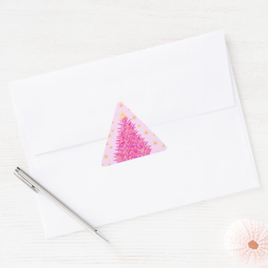 Roze kerstboom sterren sticker (Envelop)