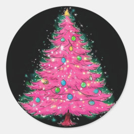 Roze Kerstboom Sticker, Kerst sticker