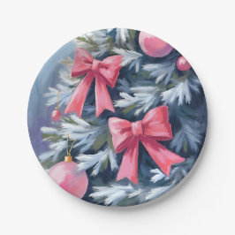 Roze Kerstboom | Strikken Ornamenten Waterverf Papieren Bordje