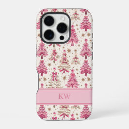 Roze Kerstboom Telefoonhoesje met Monogram iPhone 16 Pro Hoesje