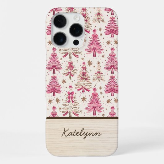 Roze kerstboom telefoonhoesje met naam iPhone hoesje (Achterkant)