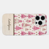 Roze kerstboom telefoonhoesje met naam iPhone hoesje (Achterkant horizontaal)