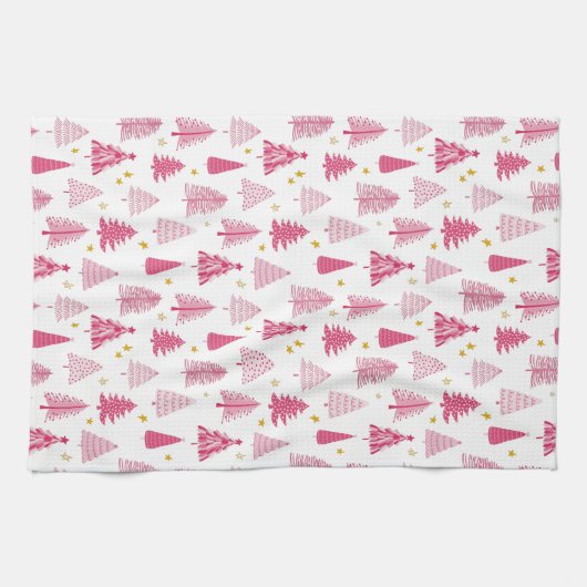 Roze kerstboom theedoek (Horizontaal)