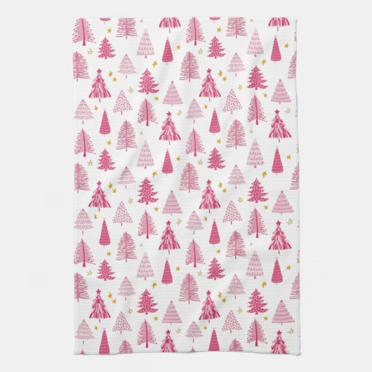 Roze kerstboom theedoek (Verticaal)