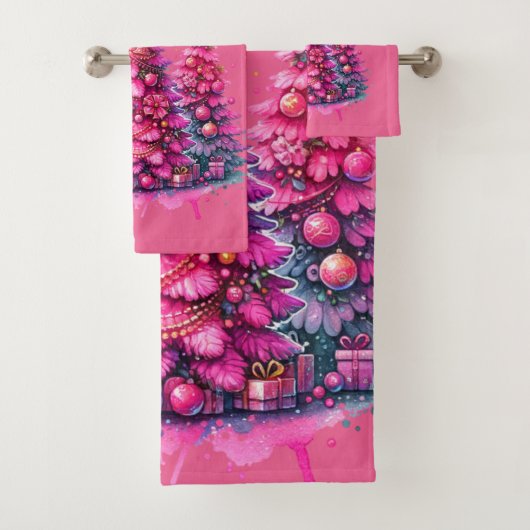 Roze kerstboom trendy preppy esthetiek bad handdoek (Insitu)