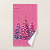 Roze kerstboom trendy preppy esthetiek bad handdoek (Handdoek)