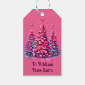 Roze kerstboom trendy preppy esthetiek cadeaulabel (Voorkant)