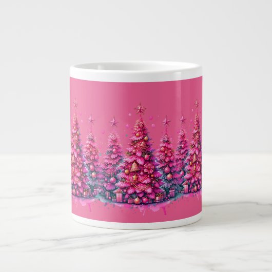 Roze kerstboom trendy preppy esthetiek grote koffiekop (Voorkant)