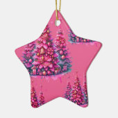 Roze kerstboom trendy preppy esthetiek keramisch ornament (Links)