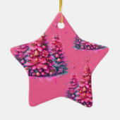 Roze kerstboom trendy preppy esthetiek keramisch ornament (Achterkant)