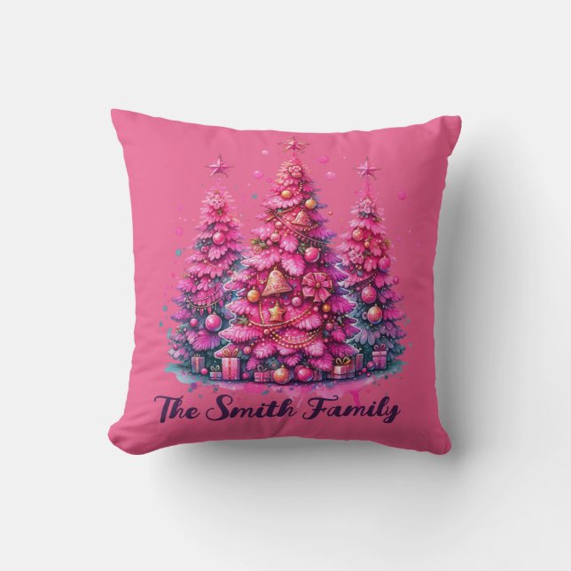 Roze kerstboom trendy preppy esthetiek kussen (Voorkant)