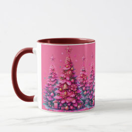 Roze kerstboom trendy preppy esthetiek mok