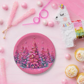 Roze kerstboom trendy preppy esthetiek papieren bordje (Feest)