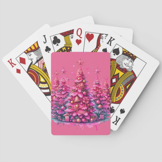 Roze kerstboom trendy preppy esthetiek pokerkaarten (Achterkant)