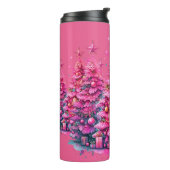 Roze kerstboom trendy preppy esthetiek thermosbeker (Gedraaid links)