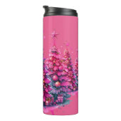 Roze kerstboom trendy preppy esthetiek thermosbeker (Geroteerd rechts)